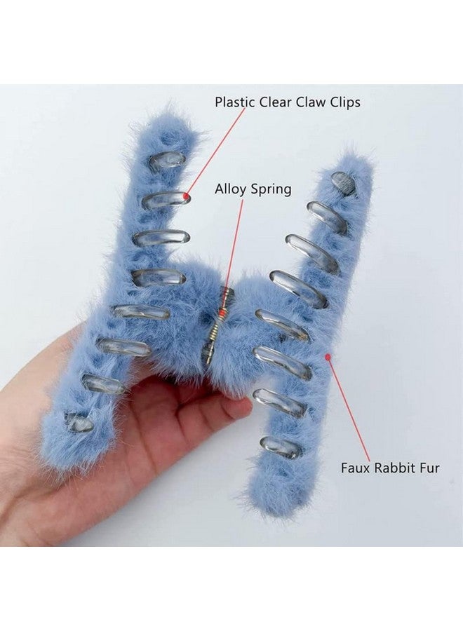 DN Creation Set of 2 Cute Soft Faux Rabbit Fleece Fur Curve, Non Slip Large Barrettes Large Fuzzy Hair Clips Claw Clutcher,Hair Styling Accessories For Women & Girls - Random Color - Image 4