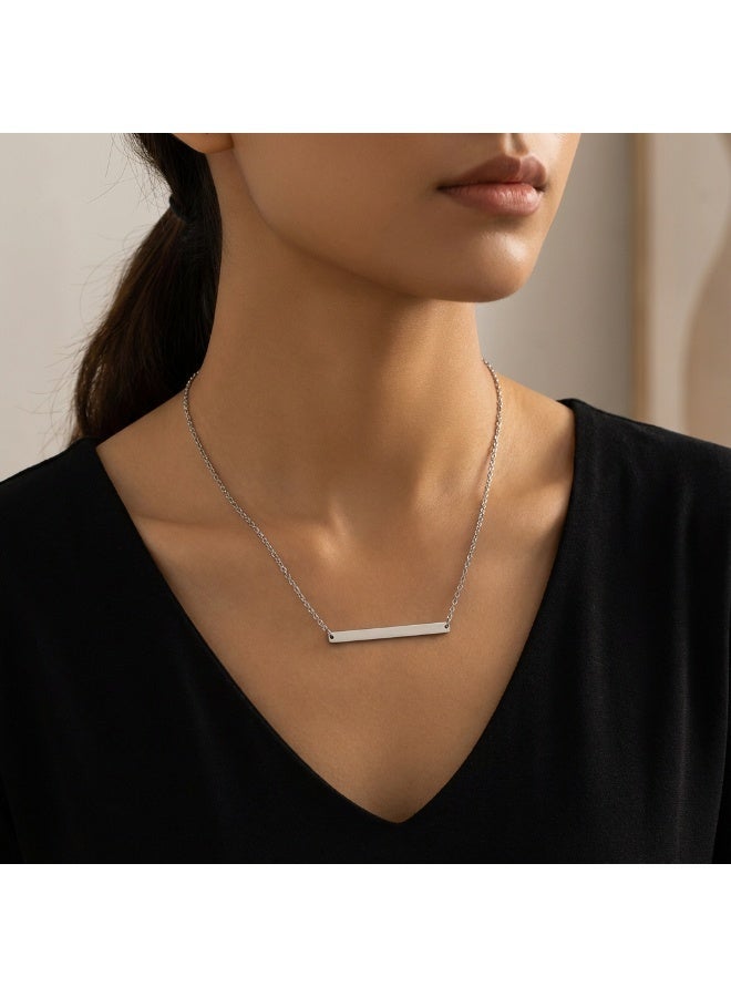 AMETOER Stainless Steel Linear Bar Polished Necklace for Women - DIY Minimalist Fashion Long Bar 18K Gold Plated Pendant Clavicle Chain - Image 3
