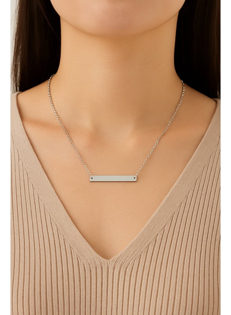 AMETOER Stainless Steel Linear Bar Polished Necklace for Women - DIY Minimalist Fashion Long Bar 18K Gold Plated Pendant Clavicle Chain - Image 2