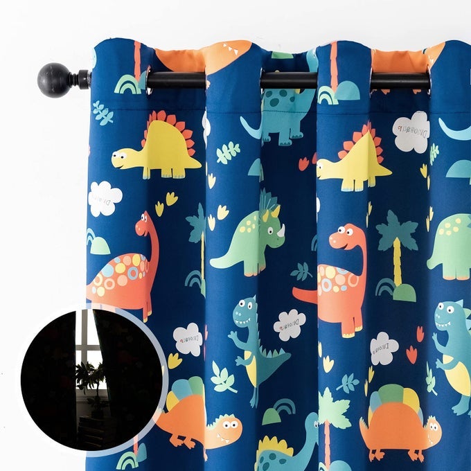 BLACKOUT CURTAINS FOR KIDS BEDROOM GROMMET TOP THERMAL INSULATED DARKENING CURTAINS FOR NURSERY LIVING ROOM DINOSAUR PRINTS SET OF 2 PANELS 52 X 63 INCH