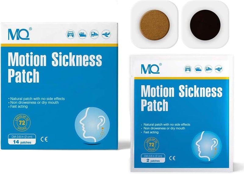 MQ Motion Sickness Patch for Car and Boat Rides Cruise and Airplane Trips for Nausea Dizziness Vomiting from Seasickness Fast Acting and No Side Effects 14 Count - Image 1