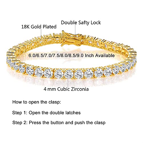 Gemsme 4mm Tennis Bracelets for Women - 4mm Round Cut Cubic Zirconia with 18K Gold Plated, Classic Diamond Tennis Bracelet for Women/Men,Size 6.5 inch - Image 2