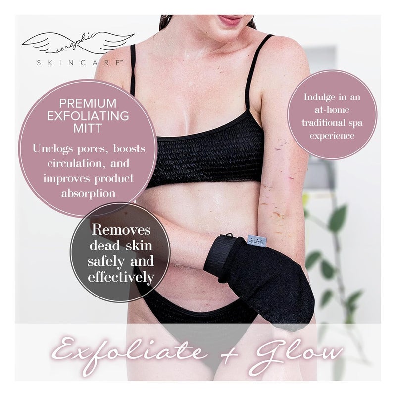 COSLUXE Exfoliating bath Glove For Dead Skin Body  Scrub Glove For Dead Skin Black Gentle on the Skin  Improves Circulation Stimulates  Easy to Use  for Men and Women 1 Multicolour - Image 4