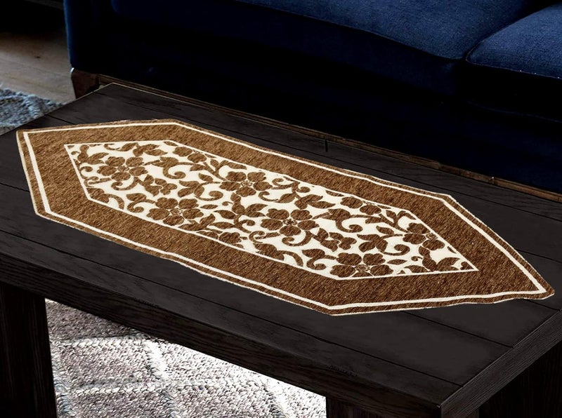 Kuber Industries Kuber Industries Velvet Striped Rustic Table Runners with Tassels for Family Dinner, Farmhouse, Wedding Party Holiday Decorations, Coffee (Brown), Standard, 14 x 42 inch - Image 1