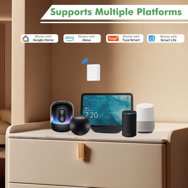 Pohaytipe Smart Push Button Switch, White Smart Panel: Wi-Fi, App & Voice Control (works with Alexa/Google Home), Timer, Countdown, Scene Control (White 3 Gang) - Image 2