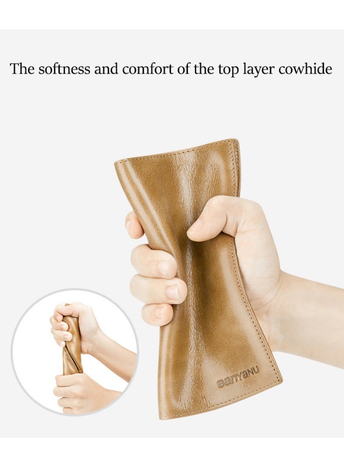 Banyanu long wallet made of genuine leather, ultra-thin anti-theft brush, leather wallet with zipper head layer, cowhide wallet - Image 4