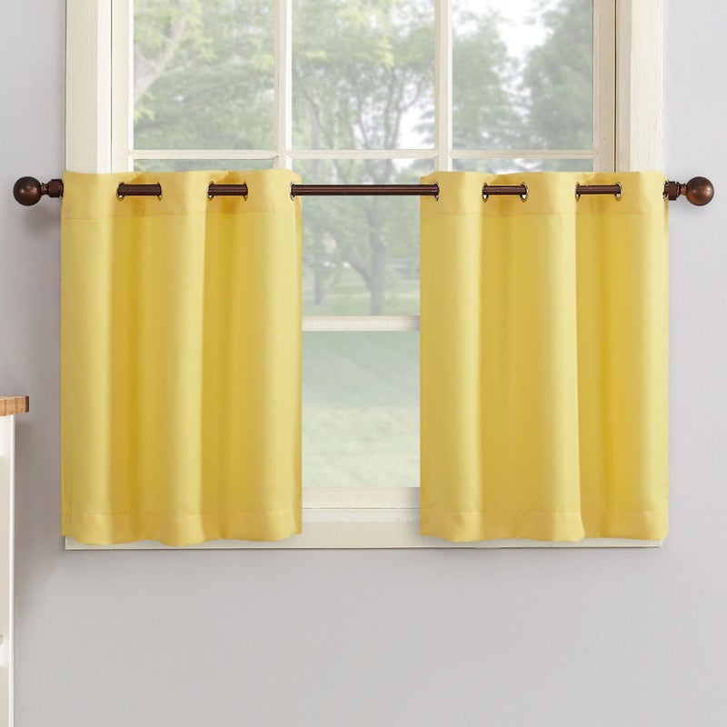 No. 918 Montego Casual Textured Semi-Sheer Grommet Kitchen Curtain Tier Pair, 56" x 24", Yellow - Image 1