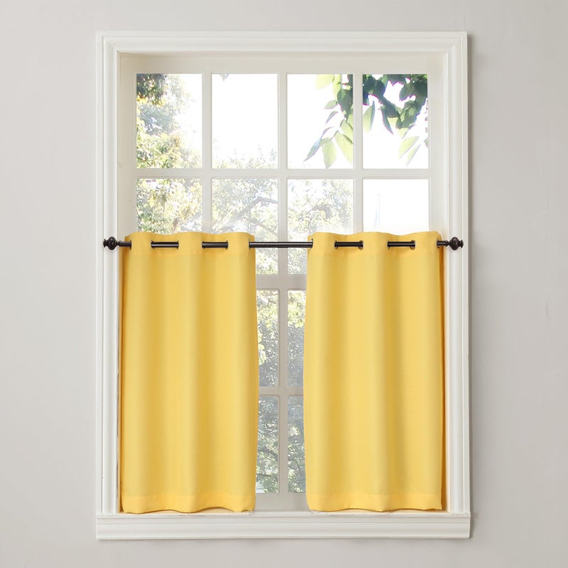 No. 918 Montego Casual Textured Semi-Sheer Grommet Kitchen Curtain Tier Pair, 56" x 24", Yellow - Image 5