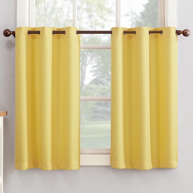 No. 918 Montego Casual Textured Semi-Sheer Grommet Kitchen Curtain Tier Pair, 56" x 24", Yellow - Image 2