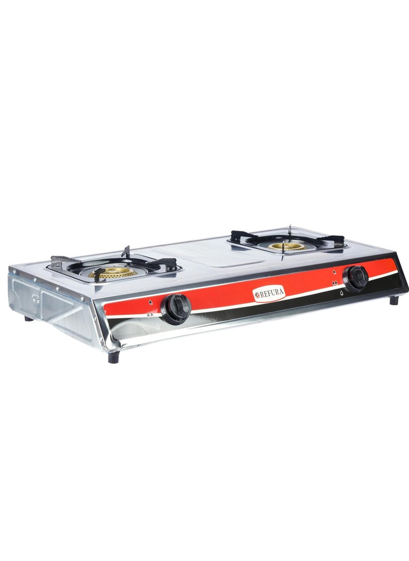 REFURA Two Gas Burner Stove | Stainless Steel | Silver | Auto Ignition RE-8013  - Image 1