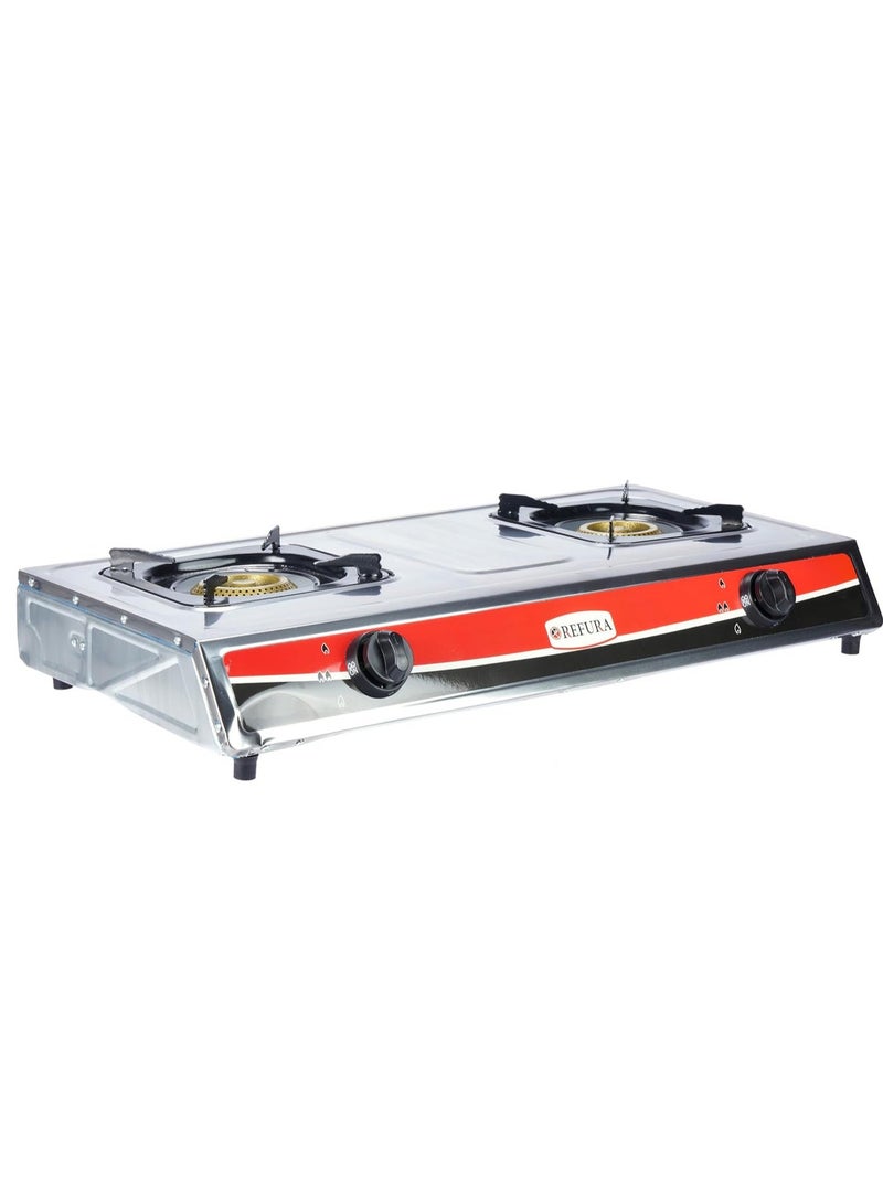 REFURA Two Gas Burner Stove | Stainless Steel | Silver | Auto Ignition RE-8013 - Image 3