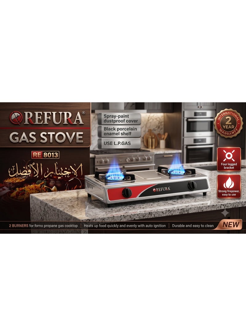 REFURA Two Gas Burner Stove | Stainless Steel | Silver | Auto Ignition RE-8013 - Image 1