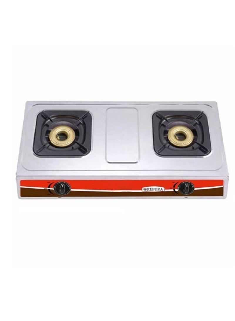 REFURA Two Gas Burner Stove | Stainless Steel | Silver | Auto Ignition RE-8013 - Image 2