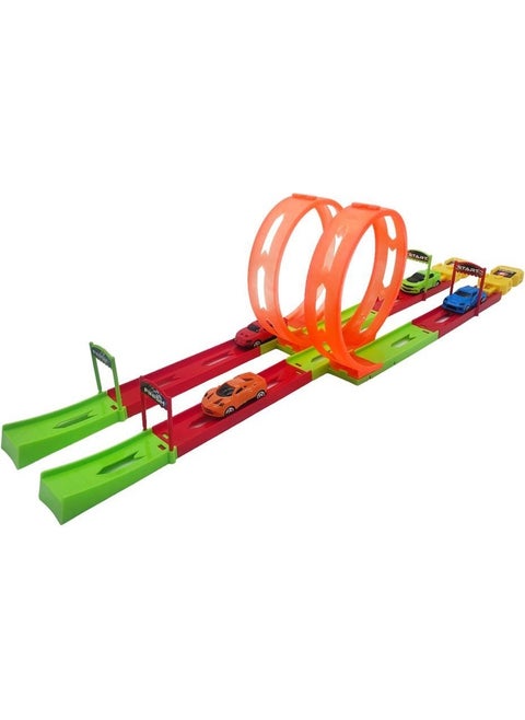 70 cm Double Drag Race Track Play Set with 4 Cars and Double Launchers