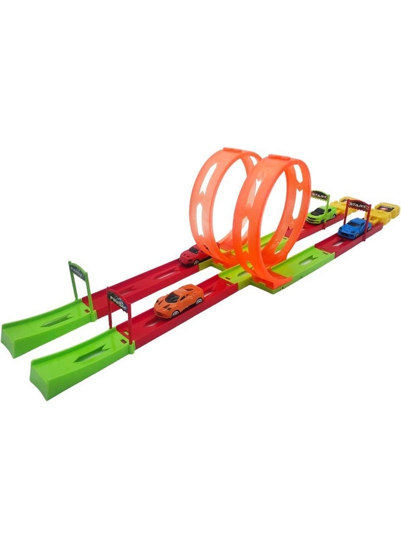 King Toys - 70 cm Double Drag Race Track Play Set with 4 Cars and Double Launchers - Image 1