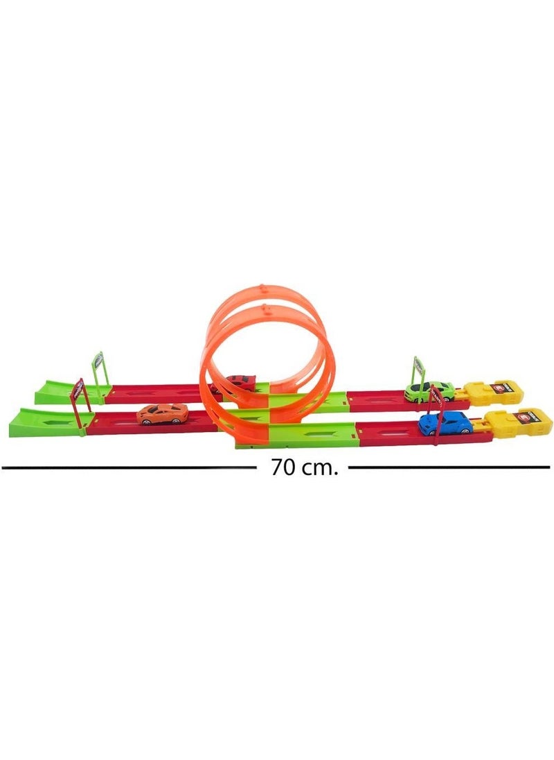 King Toys - 70 cm Double Drag Race Track Play Set with 4 Cars and Double Launchers - Image 1