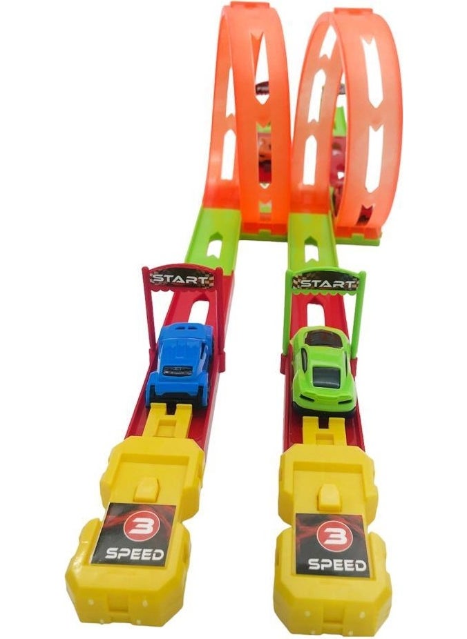 King Toys - 70 cm Double Drag Race Track Play Set with 4 Cars and Double Launchers - Image 1