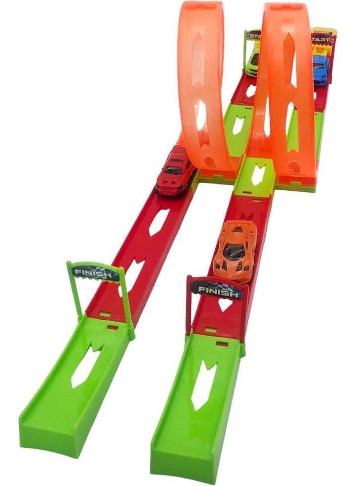 King Toys - 70 cm Double Drag Race Track Play Set with 4 Cars and Double Launchers - Image 1
