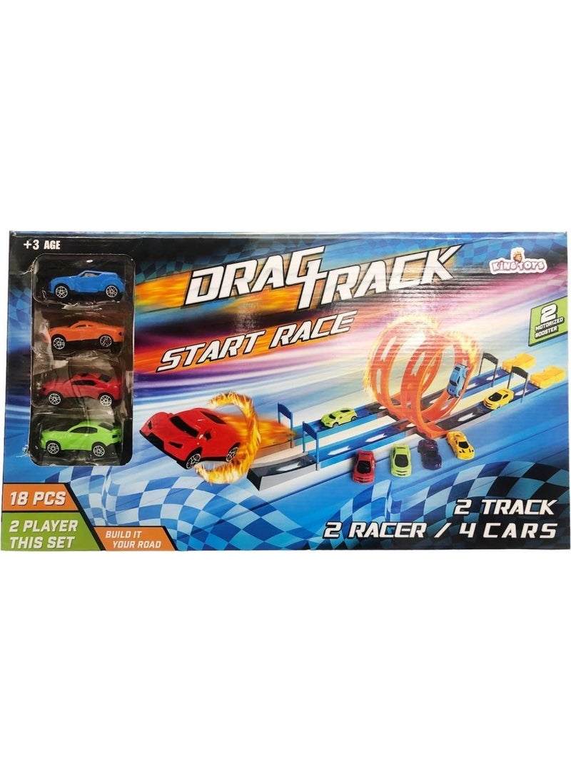 King Toys - 70 cm Double Drag Race Track Play Set with 4 Cars and Double Launchers - Image 1