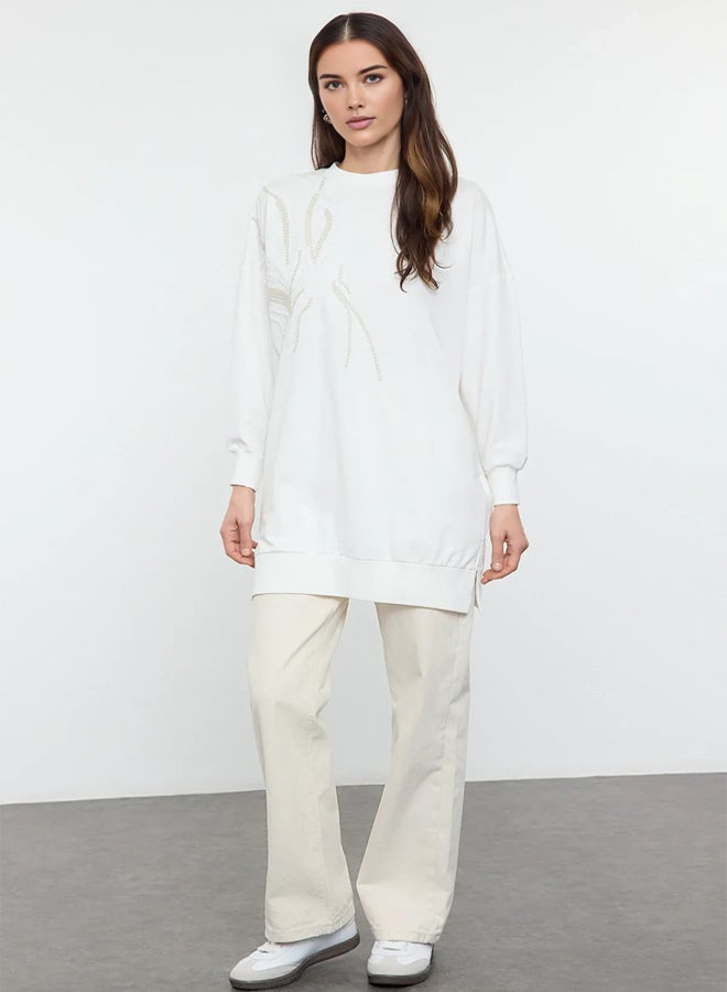 trendyol Ecru Embroidery Detailed Knitted Sweatshirt - Image 3