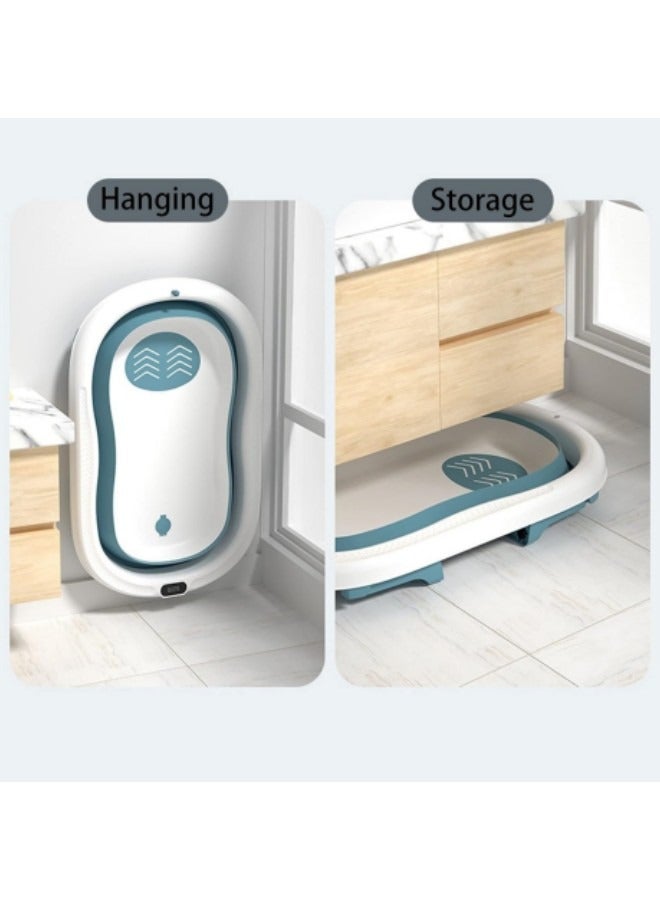 GGEROU حوض استحمام قابل للطي للأطفال، مع وسادة حصيرة الاستحمام، ومقياس حرارة، ومغرفة مياه، وحوض استحمام محمول قابل للطي للأطفال مع فتحة تصريف، باللون الأزرق - Image 3