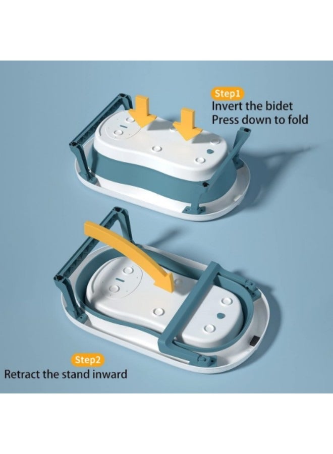 GGEROU حوض استحمام قابل للطي للأطفال، مع وسادة حصيرة الاستحمام، ومقياس حرارة، ومغرفة مياه، وحوض استحمام محمول قابل للطي للأطفال مع فتحة تصريف، باللون الأزرق - Image 5