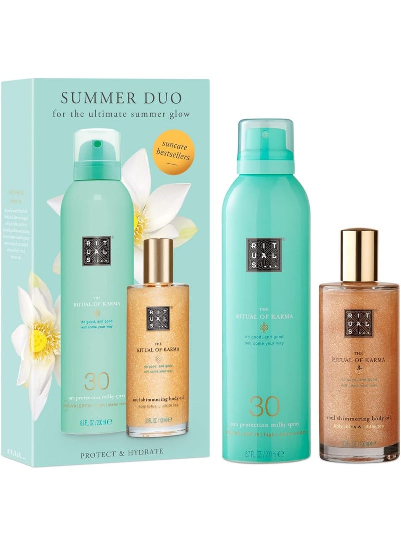 RITUALS Summer Duo Gift Set from The Ritual of Karma - SPF 30 Sun Cream & Body Shimmer Oil - with Summery Holy Lotus & White Tea - Calming & Soothing Properties - Image 1