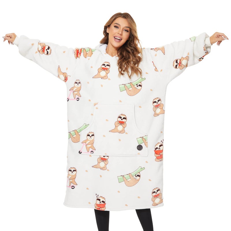 THREE POODLE THREE POODLE Wearable Blanket Hoodie Oversized Long Sherpa Sweatshirt Blanket for Adults Women Men Warm Cozy Sloth Hooded Blanket Gifts for Mom Girlfriend