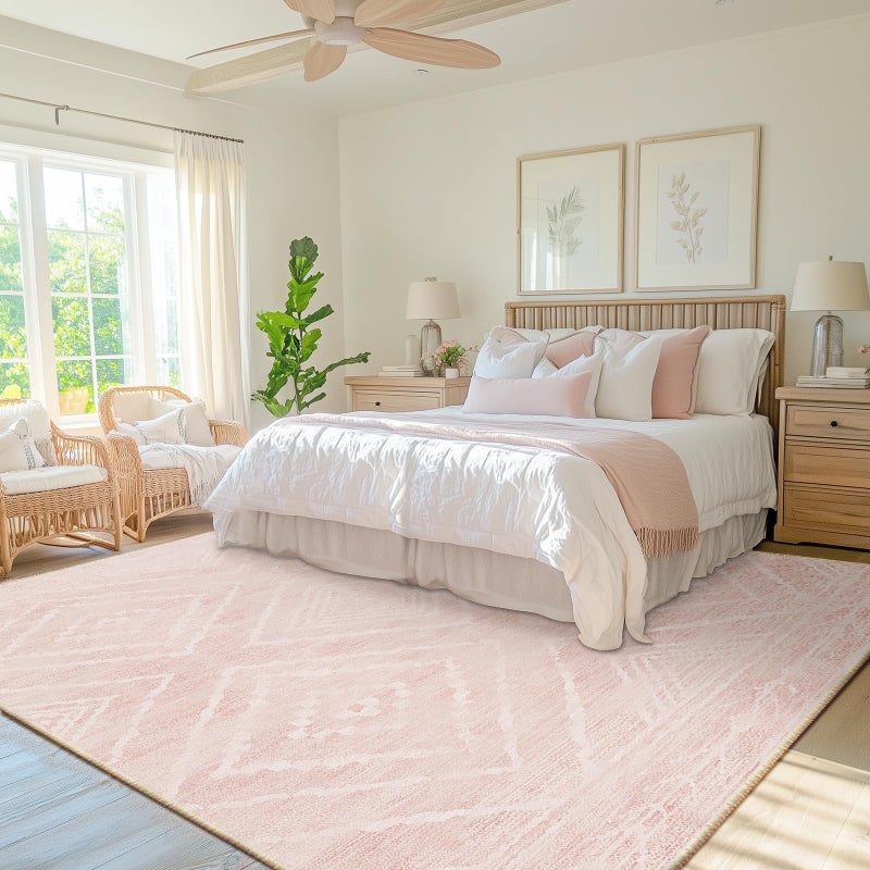 BESTSWEETIE Area Rug 8x10 Rug Machine Washable Non-Slip Low Pile Print Pattern Western Rug for Living Room Bedroom Entryway Tribal Series -Light Pink/Cream - Image 1