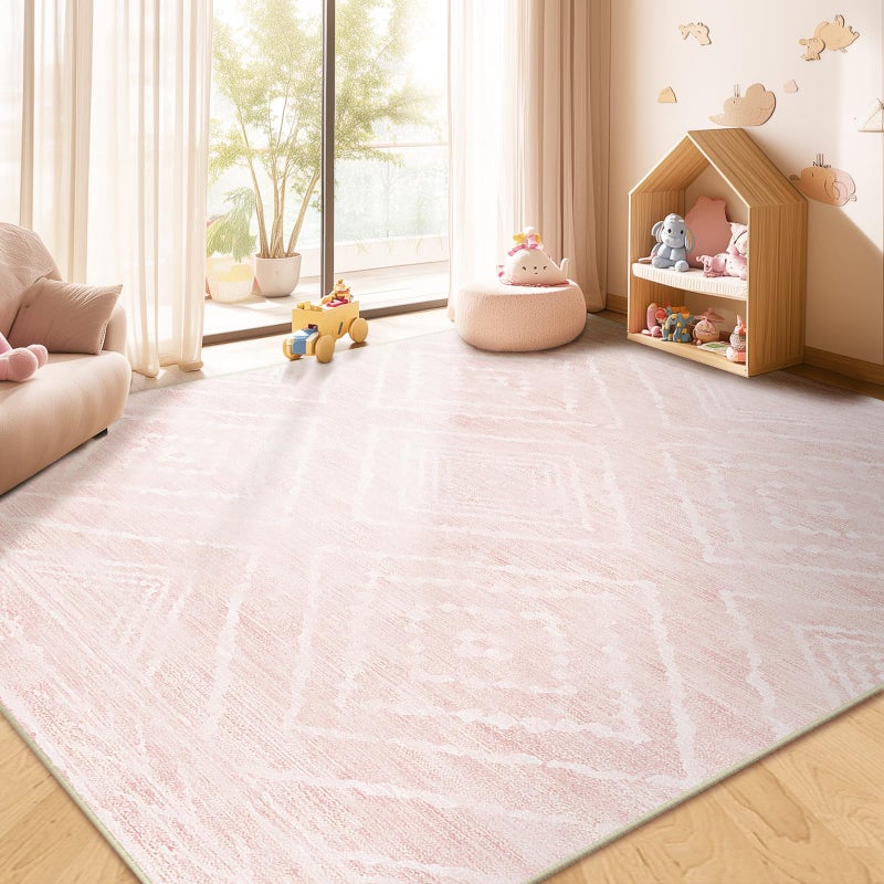 BESTSWEETIE Area Rug 8x10 Rug Machine Washable Non-Slip Low Pile Print Pattern Western Rug for Living Room Bedroom Entryway Tribal Series -Light Pink/Cream - Image 3