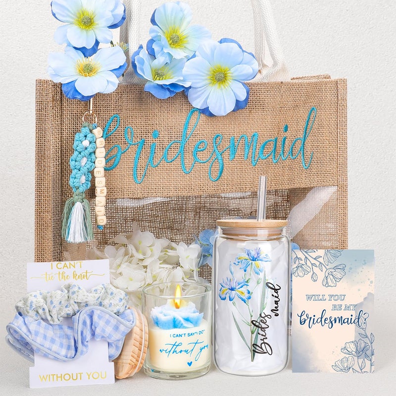 Elysirise Bridesmaid Gifts,Bridesmaids Proposal Bag,Will You Be My Bridesmaid,Bridesmaids Proposal Tote Bag Glass Cup Gifts for Wedding Day - Image 1
