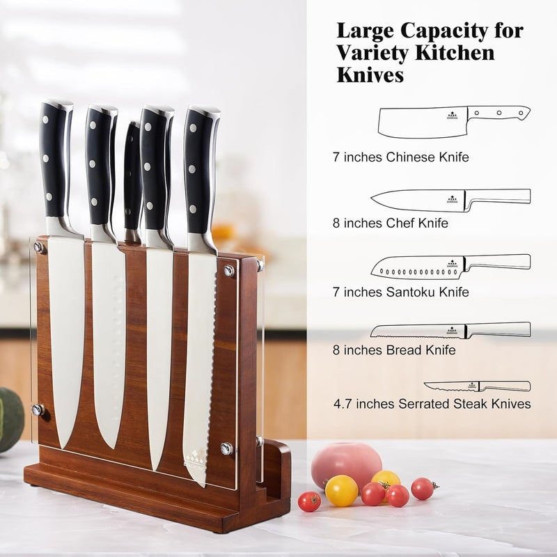 ENOKING Magnetic Knife Block with Acrylic Shield, Double Side Kitchen Knife Holder without Knives- Acacia Wood Universal Knife Storage Organizer with Powerful Magnet for Kitchen Counter - Image 3