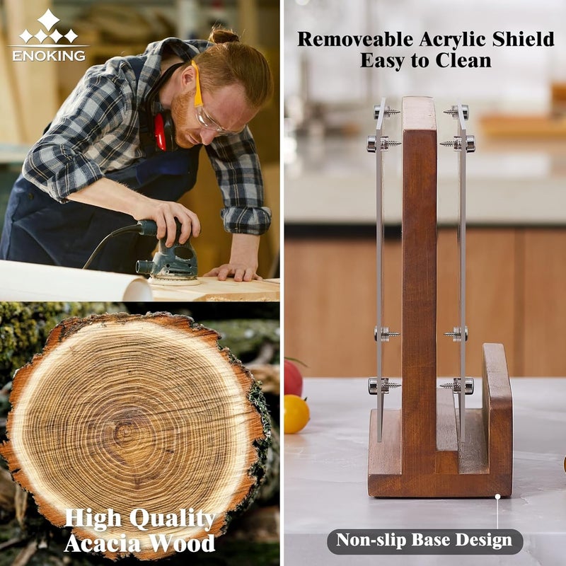 ENOKING Magnetic Knife Block with Acrylic Shield, Double Side Kitchen Knife Holder without Knives- Acacia Wood Universal Knife Storage Organizer with Powerful Magnet for Kitchen Counter - Image 4