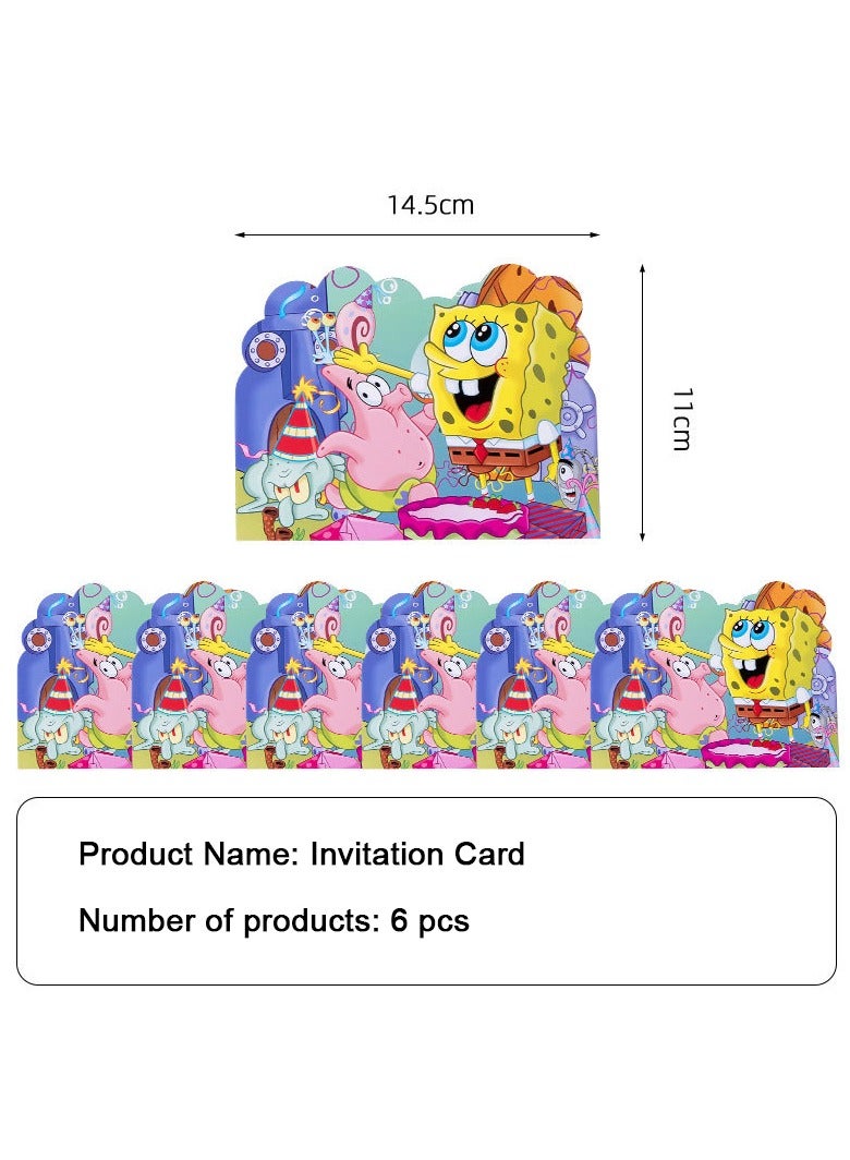 Party Birthday Party Toy Supplies SpongeBob SquarePants Theme Party Balloon Invitation Card Straw Tricorne Cap - Image 5