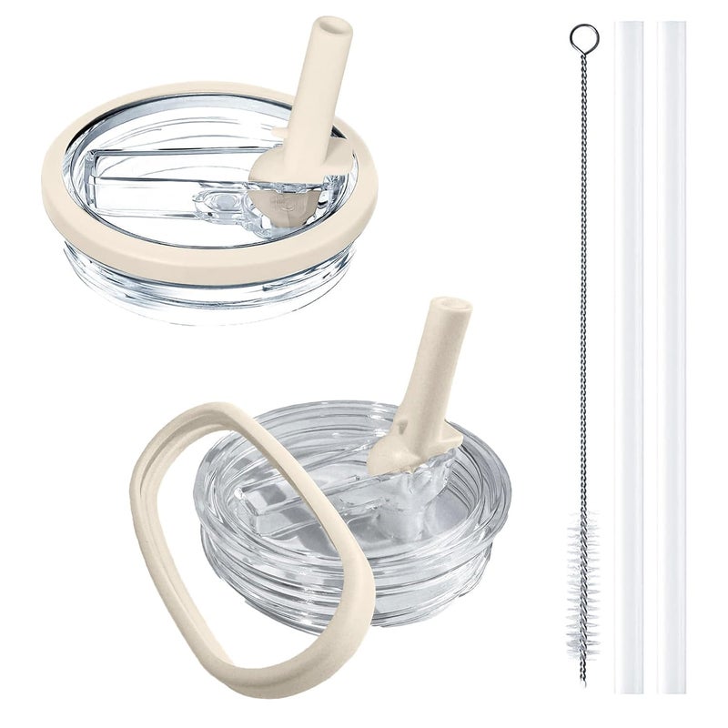 Aooiiysd 2 Pack Stanley Lid Replacement 40 oz, with Leak Proof and Flip Straw Lid, Stanley Cup Accessories, for Stanley Quencher H2.0 40 oz Tumbler (Only), BPA Free (Cream) - Image 1