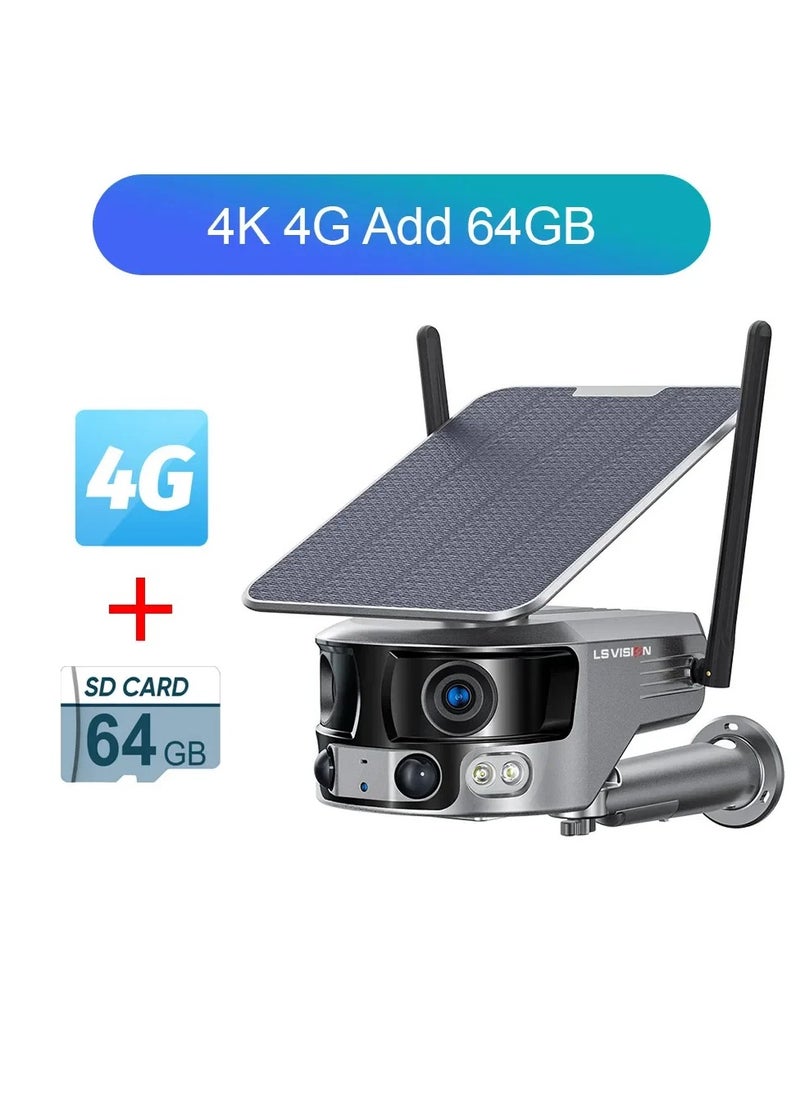 LS Vision LS VISION 4K 180° Ultra Wide View Angle 4G Solar Security Camera Outdoor WIFI 4X Zoom Dual Lens PIR Human Detection CCTV Camera  - Image 1