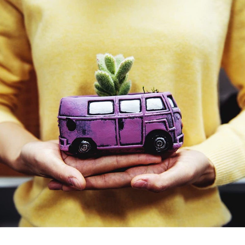 Ascrafter Cute Succulent Plants Pots, Small Planter Pots with Drainage Hole, Flower Pots for Home Indoor Outdoor Garden Decoration (Purple Bus) - Image 3