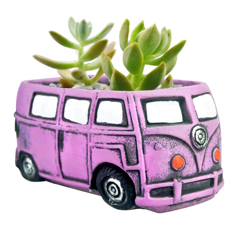 Ascrafter Cute Succulent Plants Pots, Small Planter Pots with Drainage Hole, Flower Pots for Home Indoor Outdoor Garden Decoration (Purple Bus) - Image 1