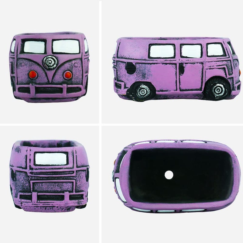 Ascrafter Cute Succulent Plants Pots, Small Planter Pots with Drainage Hole, Flower Pots for Home Indoor Outdoor Garden Decoration (Purple Bus) - Image 5