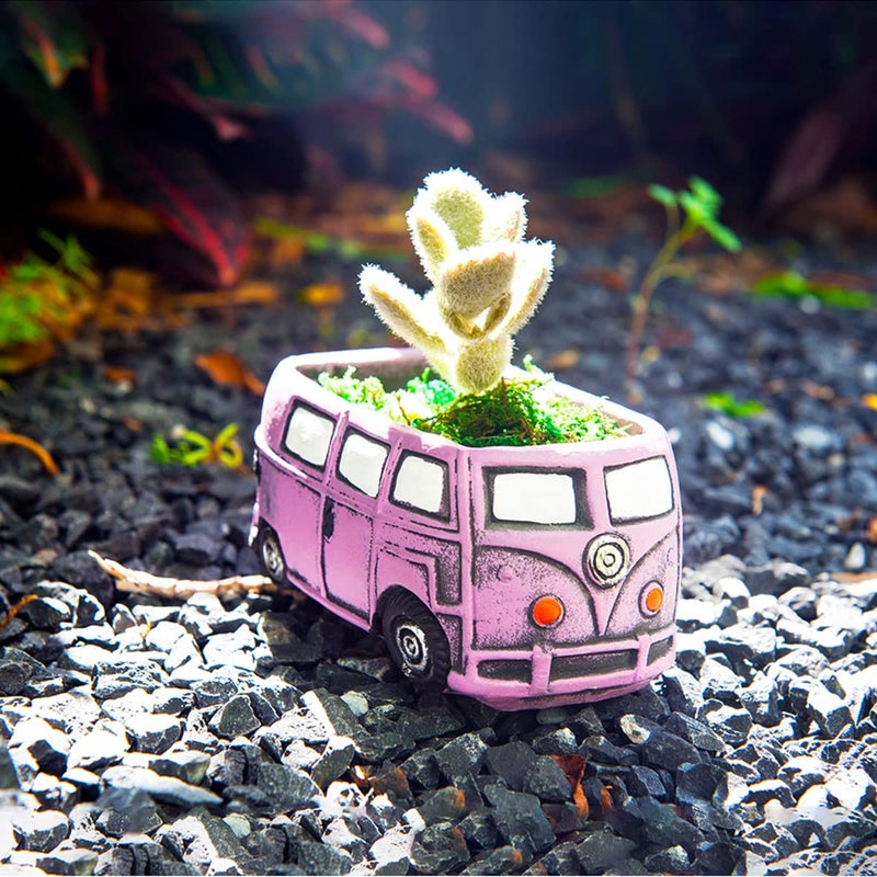 Ascrafter Cute Succulent Plants Pots, Small Planter Pots with Drainage Hole, Flower Pots for Home Indoor Outdoor Garden Decoration (Purple Bus) - Image 2