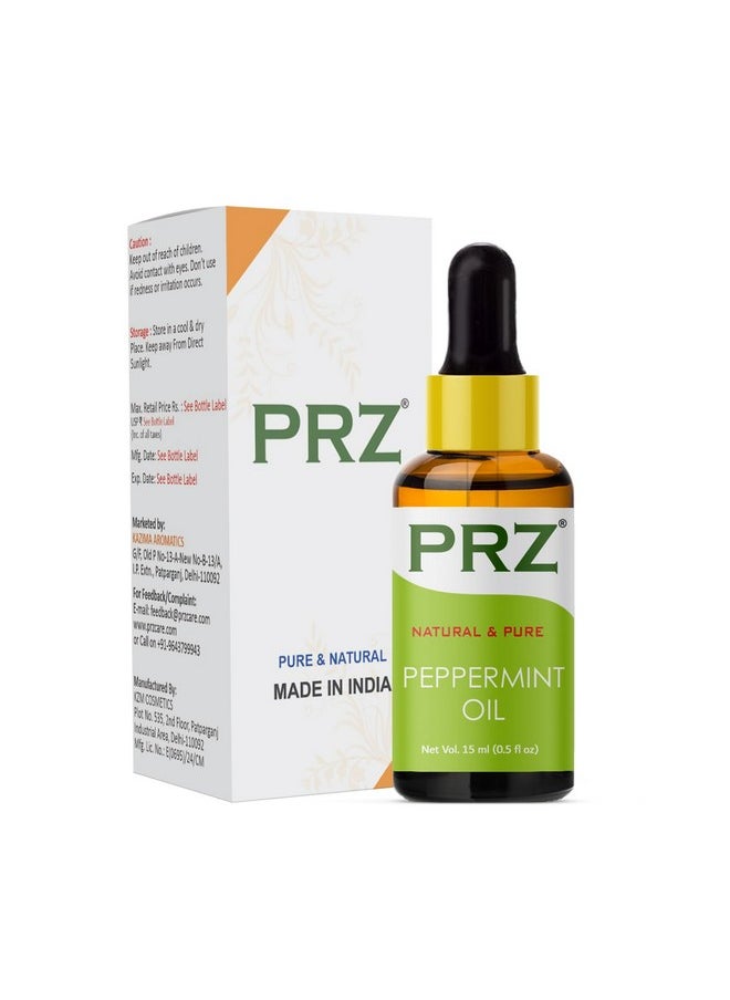 PRZ Peppermint Essential Oil - Pure Natural & Therapeutic Grade Oil For Aromatherapy Body Massage, Skin Care & Hair Care, 15 Ml 