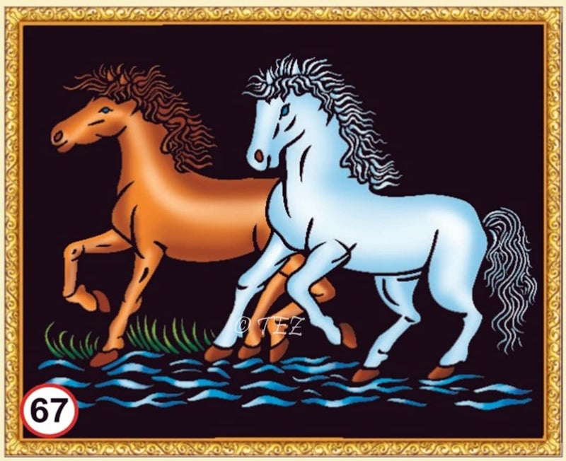 Tez DIY - Emboss Painting Kit, Horses, Medium(13x19 inch), Design No. 67 - Image 1