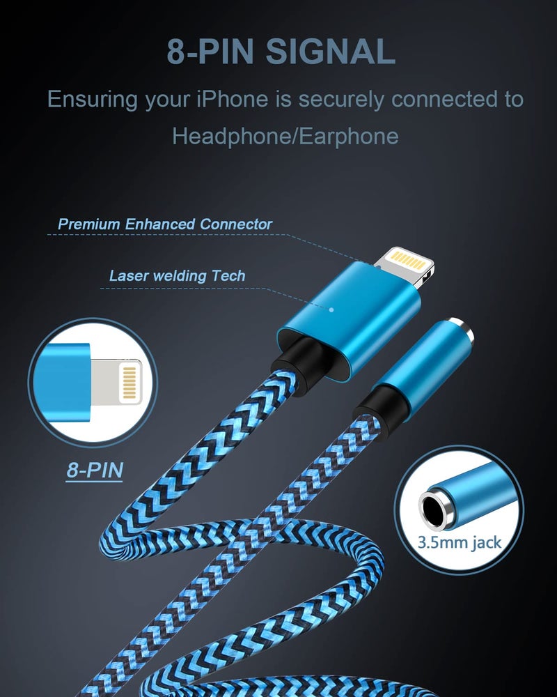 Haoano محول Lightning إلى 3.5mm Aux - عبوة من 2، محول سماعات آيفون لكابل Aux [معتمد من Apple MFI] محول صوت Aux بمقبس 3.5mm لآيفون 14 13 12 11 برو ماكس بلس ميني XR XS 8 آيباد آيبود - Image 2