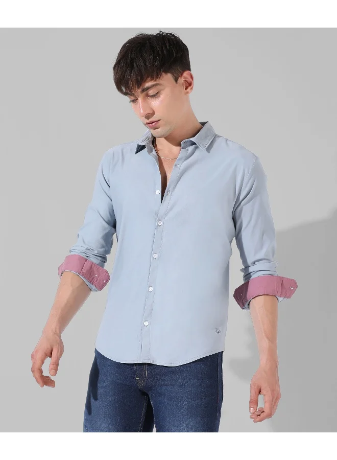 Campus Sutra Men's Solid Light Blue Casual Shirt