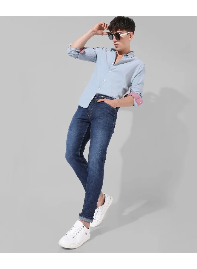 Campus Sutra Men's Solid Light Blue Casual Shirt