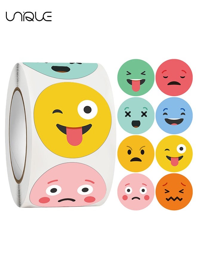 Unique 500-Piece Facial Expressions Stickers, Reward Stickers for Teachers Kids, Happy Face Rewards Stickers Circle Dots Stick Labels, Water Bottles, School, Home Etc, Party Supplies Stickers Roll  - Image 1