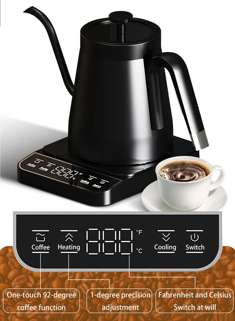 ايكي ايك غلاية قهوة كهربائية V60 معقوفة، 800 مل 1350 وات، عزل تسخين سريع، لوحة شاشة تعمل باللمس، التحكم في درجة الحرارة، مادة من الفولاذ المقاوم للصدأ، غلاية كهربائية بدرجة حرارة ثابتة للمنزل والمكتب والمقهى - Image 2