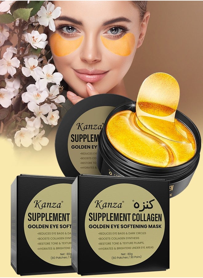 Kanza 120 Pcs Supplement Collagen Eye Mask (60 Pairs) Under Eye Patch for Eye Bags & Anti-Aging Treatment Reduces Dark Circles Puffiness Anti Wrinkle Eye Mask, Eye Gel Patch Hydrogel Eye Patch Set  - Image 1