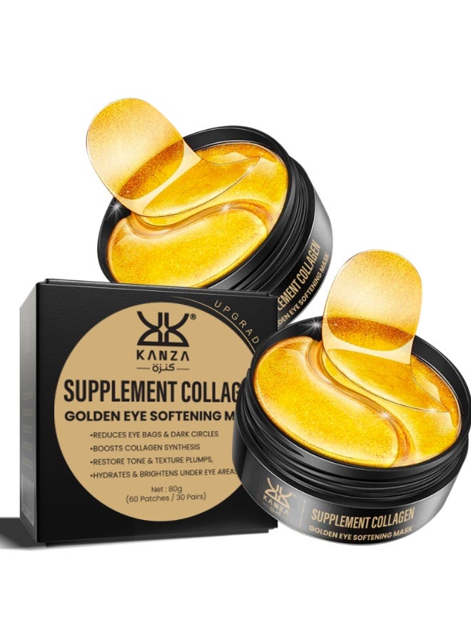 Kanza 120 Pcs Supplement Collagen Eye Mask (60 Pairs) Under Eye Patch for Eye Bags & Anti-Aging Treatment Reduces Dark Circles Puffiness Anti Wrinkle Eye Mask, Eye Gel Patch Hydrogel Eye Patch Set - Image 1