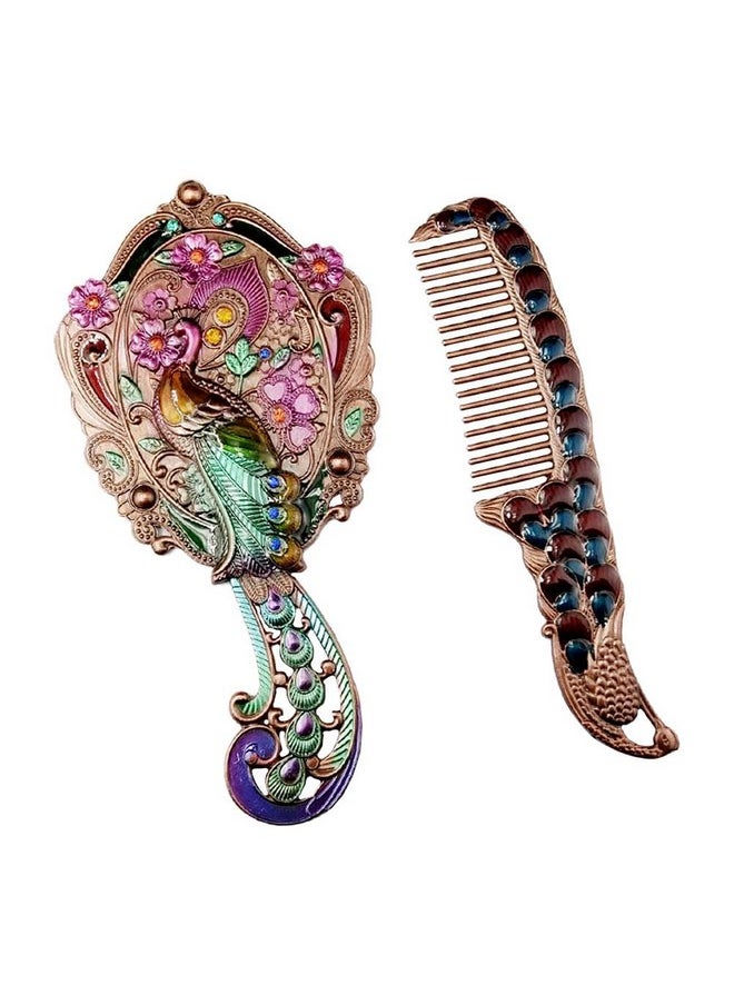 HEALLILY 1 Set Antique Mirror Comb Set Vintage Metal Peacock Handheld Makeup Mirror Travel Dressing Table Princess Mirror Cosmetic Mirror Vanity Mirror Set With Comb For Women Salon  - Image 1